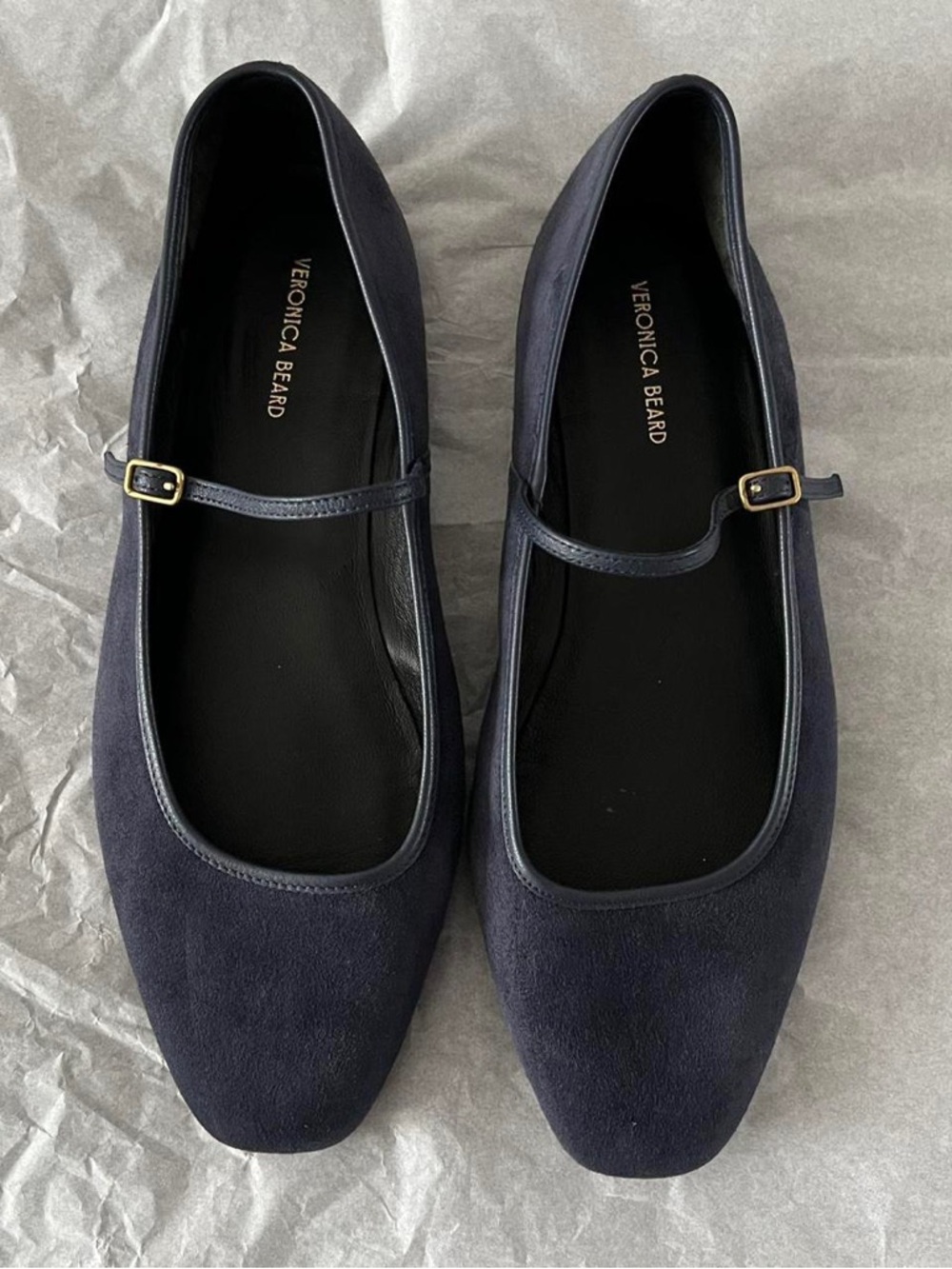 Veronica Beard Navy Suede Mary Jane Flats NWOB - Picture 2 of 4